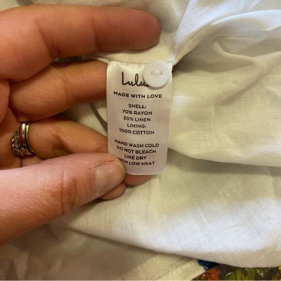 NWOT Lulus Darling Simplicity White and Blue Floral Linen Cutout Mini Dr… - Picture 6 of 11